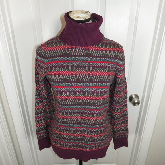 L.L. Bean Women’s Purple Cotton Cashmere Fair Isle Turtleneck Sweater Medium-Reg - Picture 4 of 8